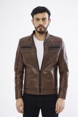 DERİNSS DER101 Hakiki Deri Erkek Taba Mont