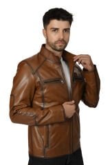 DERİNSS DER171 Hakiki Deri Erkek Taba Mont