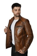 DERİNSS DER171 Hakiki Deri Erkek Taba Mont