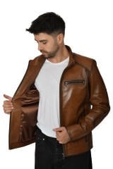 DERİNSS DER171 Hakiki Deri Erkek Taba Mont