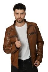 DERİNSS DER171 Hakiki Deri Erkek Taba Mont