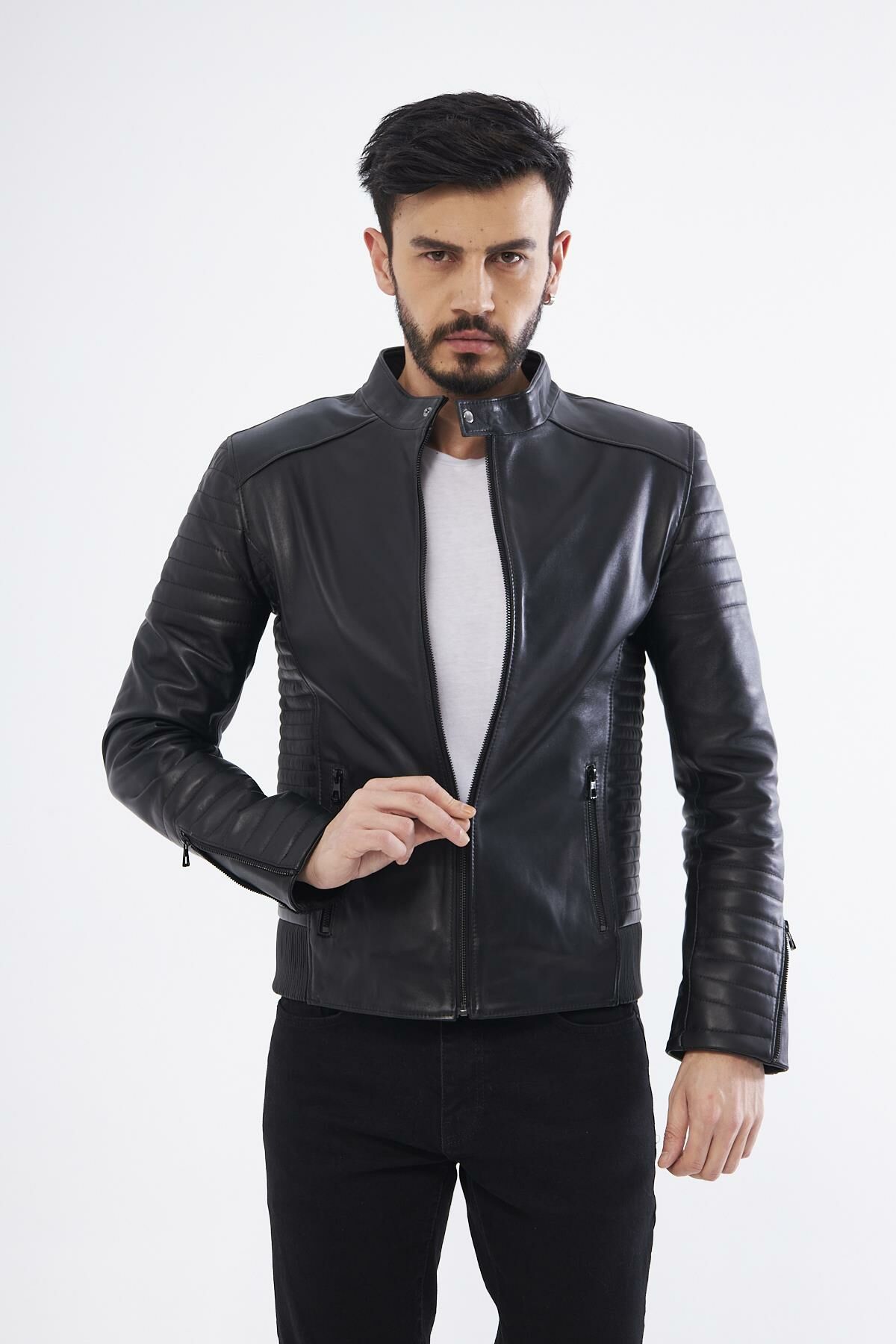 DERİNSS DER172 Hakiki Deri Erkek Siyah Mont