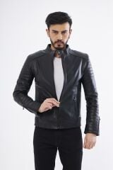 DERİNSS DER172 Hakiki Deri Erkek Siyah Mont