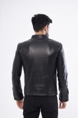 DERİNSS DER172 Hakiki Deri Erkek Siyah Mont