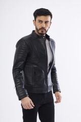 DERİNSS DER172 Hakiki Deri Erkek Siyah Mont