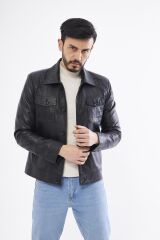 DERİNSS DER297 Hakiki Deri Erkek Siyah Mont