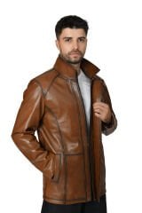 DERİNSS DER027 Hakiki Deri Erkek Taba Mont&Kaban