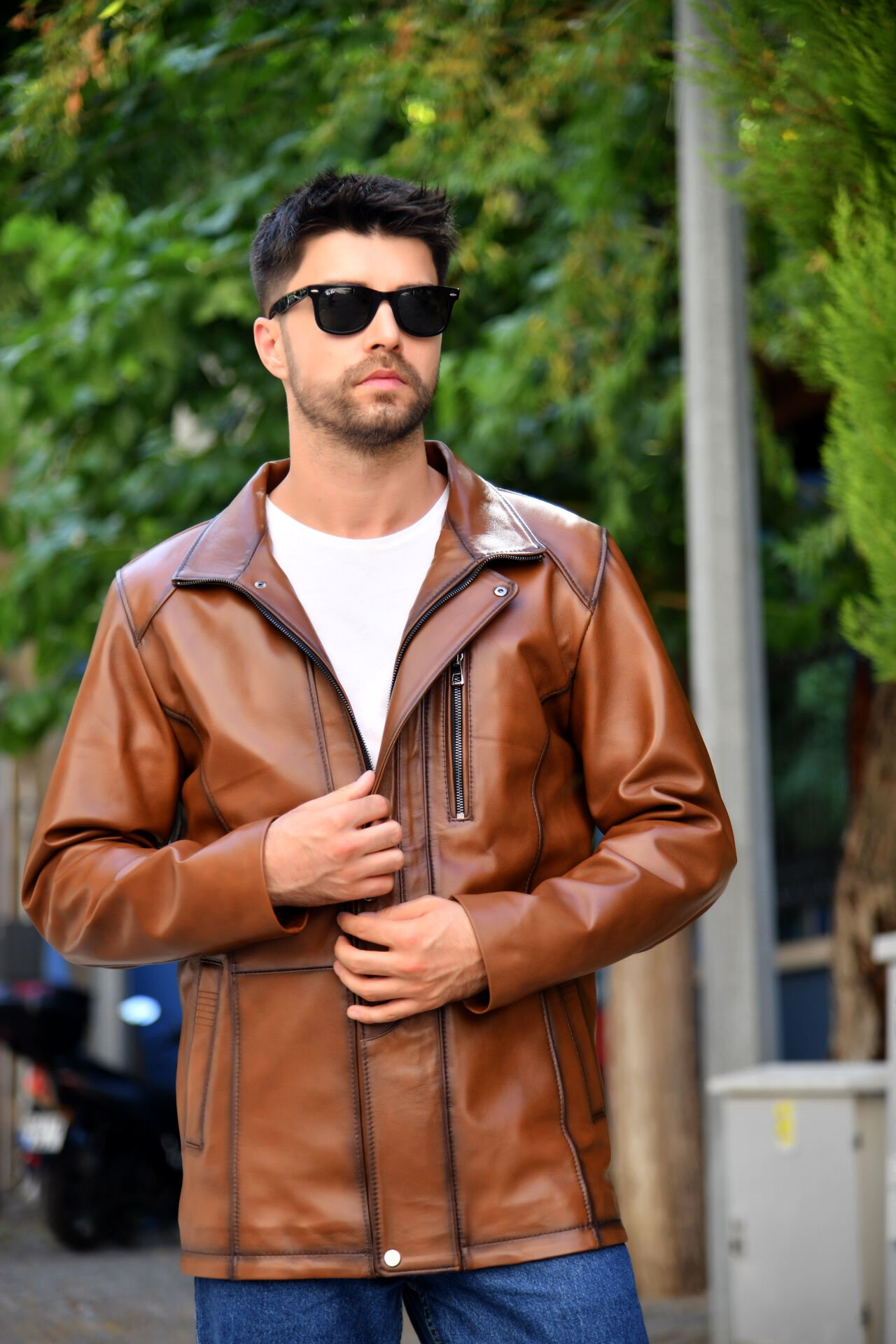 DERİNSS DER027 Hakiki Deri Erkek Taba Mont&Kaban