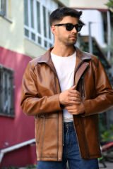 DERİNSS DER027 Hakiki Deri Erkek Taba Mont&Kaban