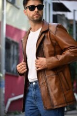 DERİNSS DER027 Hakiki Deri Erkek Taba Mont&Kaban