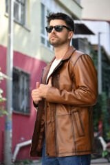 DERİNSS DER027 Hakiki Deri Erkek Taba Mont&Kaban