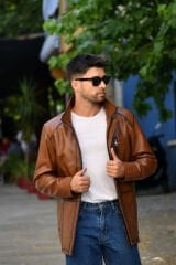 DERİNSS DER027 Hakiki Deri Erkek Taba Mont&Kaban