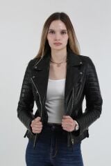 DERİNSS 1515 Hakiki Deri Kadın Siyah Mont