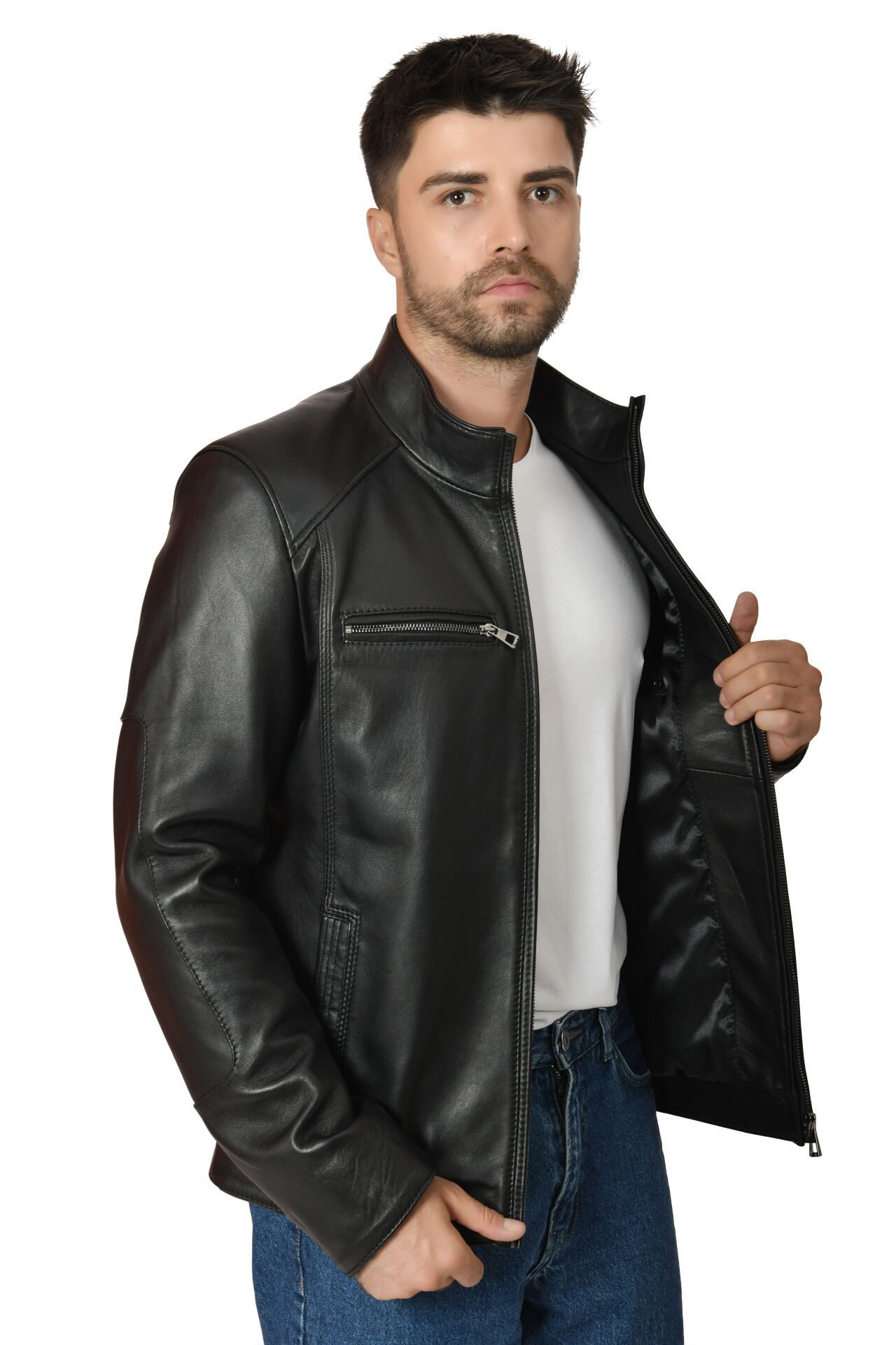 DERİNSS DER171 Hakiki Deri Erkek Siyah Mont