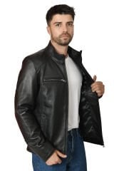 DERİNSS DER171 Hakiki Deri Erkek Siyah Mont