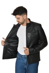 DERİNSS DER171 Hakiki Deri Erkek Siyah Mont