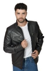 DERİNSS DER171 Hakiki Deri Erkek Siyah Mont