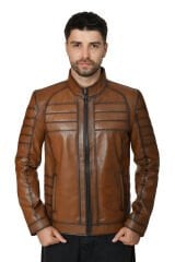 DERİNSS DER224 Hakiki Deri Erkek Taba Mont