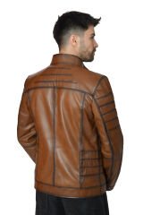 DERİNSS DER224 Hakiki Deri Erkek Taba Mont