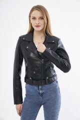 DERİNSS DKA9020 Hakiki Deri Kadın Siyah Mont