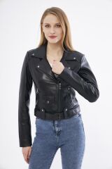 DERİNSS DKA9020 Hakiki Deri Kadın Siyah Mont