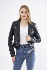 DERİNSS DKA9020 Hakiki Deri Kadın Siyah Mont