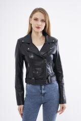 DERİNSS DKA9020 Hakiki Deri Kadın Siyah Mont