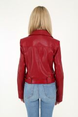 DERİNSS DKA9020 Hakiki Deri Kadın Kırmızı Mont