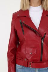 DERİNSS DKA9020 Hakiki Deri Kadın Kırmızı Mont