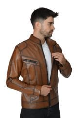 DERİNSS DER705 Hakiki Deri Erkek Taba Mont