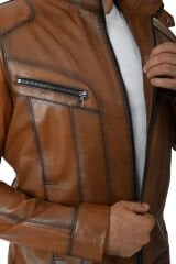 DERİNSS DER705 Hakiki Deri Erkek Taba Mont