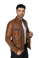 DERİNSS DER705 Hakiki Deri Erkek Taba Mont