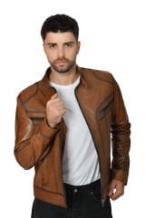 DERİNSS DER705 Hakiki Deri Erkek Taba Mont