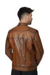 DERİNSS DER705 Hakiki Deri Erkek Taba Mont