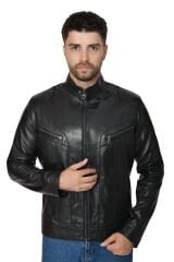 DERİNSS DER705 Hakiki Deri Erkek Siyah Mont