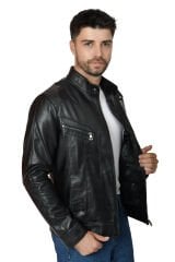 DERİNSS DER705 Hakiki Deri Erkek Siyah Mont