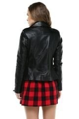 DERİNSS DKA1190 Hakiki Deri Kadın Siyah Mont