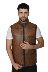 DERİNSS Hakiki Deri Erkek Taba Yelek