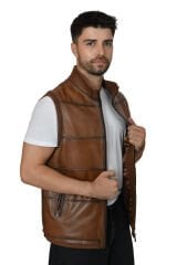 DERİNSS Hakiki Deri Erkek Taba Yelek