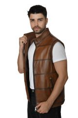 DERİNSS Hakiki Deri Erkek Taba Yelek