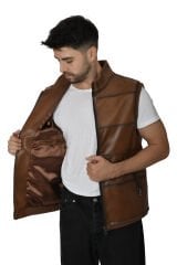 DERİNSS Hakiki Deri Erkek Taba Yelek