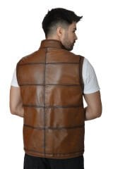 DERİNSS Hakiki Deri Erkek Taba Yelek