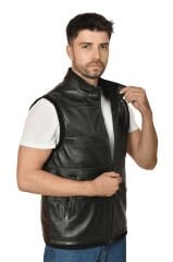 DERİNSS Hakiki Deri Erkek Siyah Yelek