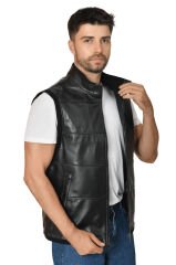 DERİNSS Hakiki Deri Erkek Siyah Yelek
