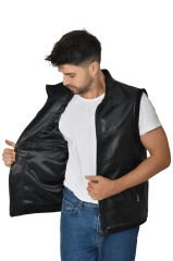 DERİNSS Hakiki Deri Erkek Siyah Yelek