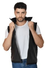 DERİNSS Hakiki Deri Erkek Siyah Yelek