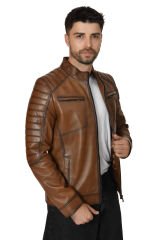 DERİNSS DER105 Hakiki Deri Erkek Taba Mont