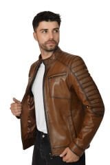 DERİNSS DER105 Hakiki Deri Erkek Taba Mont