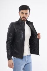 DERİNSS DER101 Hakiki Deri Erkek Siyah Mont