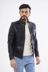 DERİNSS DER101 Hakiki Deri Erkek Siyah Mont